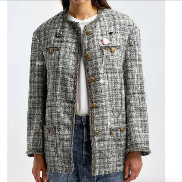 Like New R13 Paint Splatter tweed blazer/jacket, L,  PG1456 - Picture 2 of 16